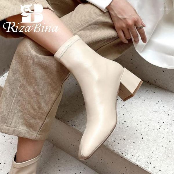 

boots rizabina woman high heel square toe thick winter shoes fashion elegant stretch size 33-401, Black