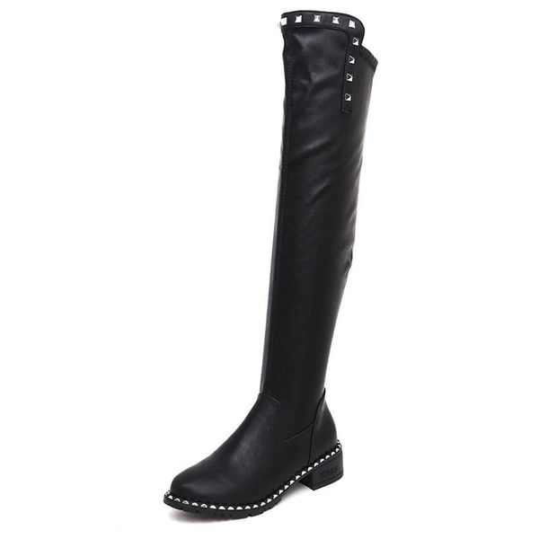 

natascha women boots autumn/winter over the knee boots slip-on square heel female bottom with elastic motorcycle, Black