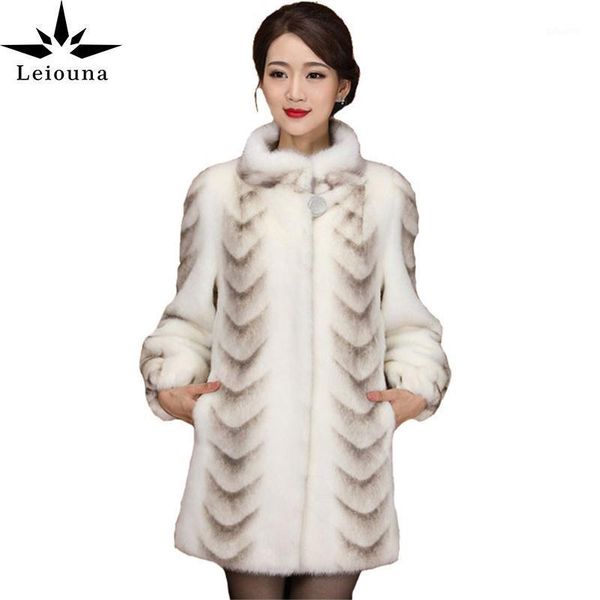 

leiouna 4xl plus size office lady quality coat women 2020 new winter full sleeve thicken warm long genuine fur coats1, Black