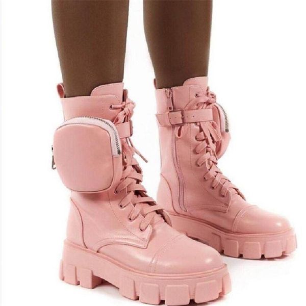

plus size short boots women 2020 new women bag riding boots platform lace-up motorcycle fashion casual women's, Black