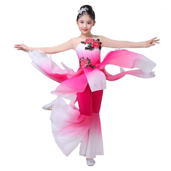 

children's classical dance dance clothes girls elegant chiffon performance costumes traditional chinese costume1, Black;red