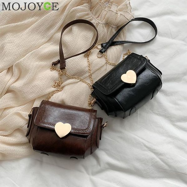 

retro women shoulder messenger bag love heart buckle solid color chain handbags pu leather ladies small daily purse