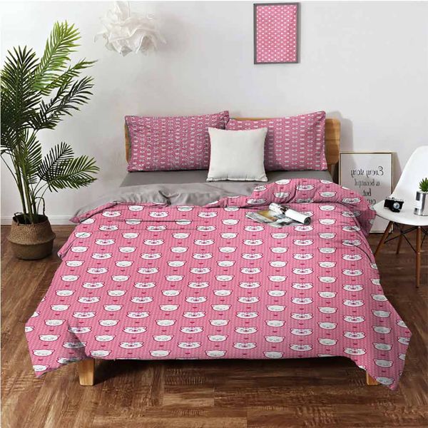 

adorable funny kitten faces expressions smiling furry cartoon characters on polka dotsbedding 3-piece set