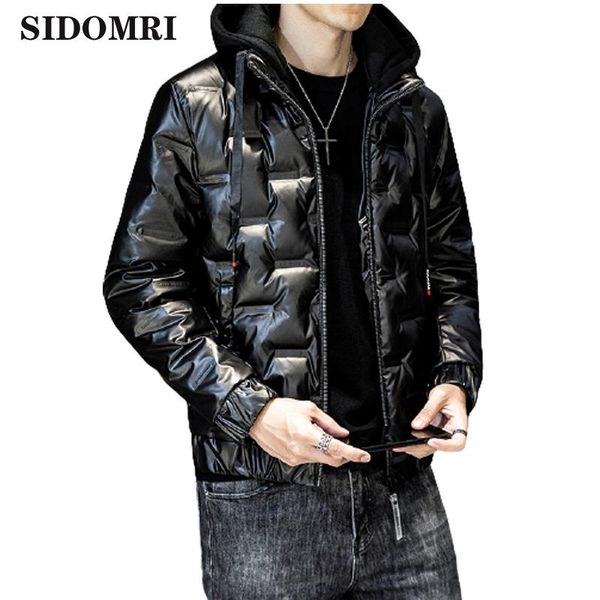 

winter men jacket 80% white duck down new glossy light down jacket fashion trend thickened white eiderdown warm coat style, Black