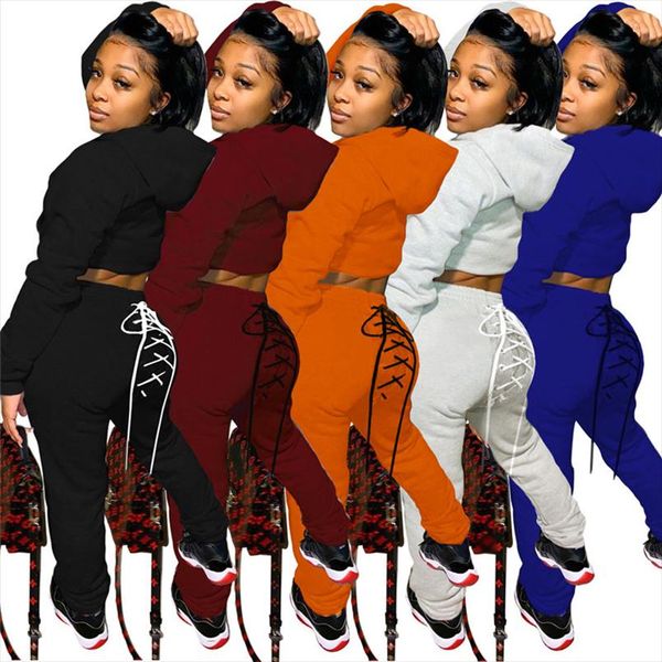 

new two piece set women sweatsuits for women fall clothes tracksuit hooded lace up back pants outfit wholesale dropshipping, Gray
