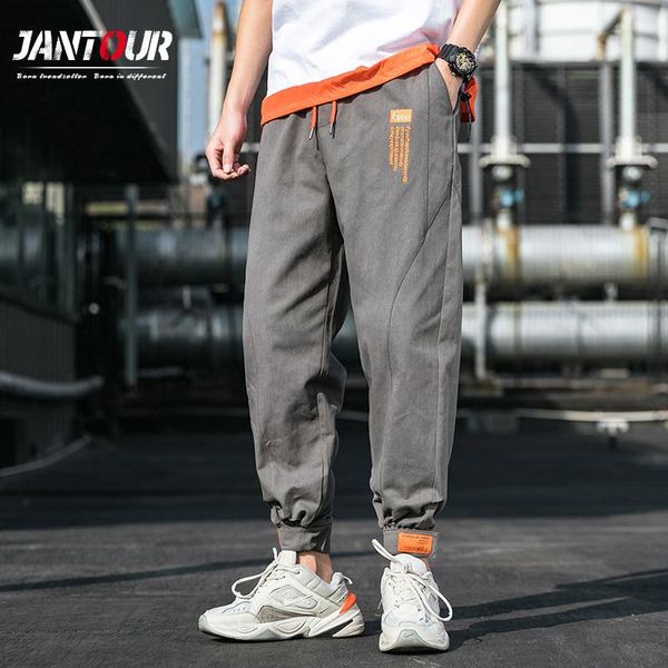 

100% ctton men cargo pants letter embroidery streetwear harem trousers sweatpants pockets jogger sport black gray track pants