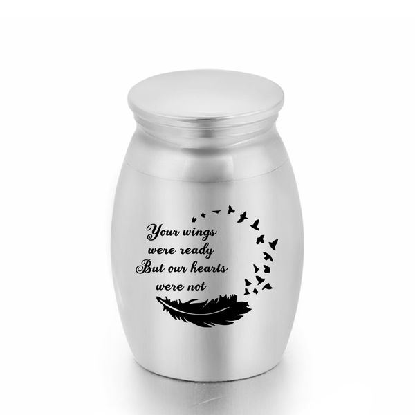 

16x25mm mini cremation ashes urn wild goose feather keepsake ashes for pet/human aluminum alloy funeral jar, Silver