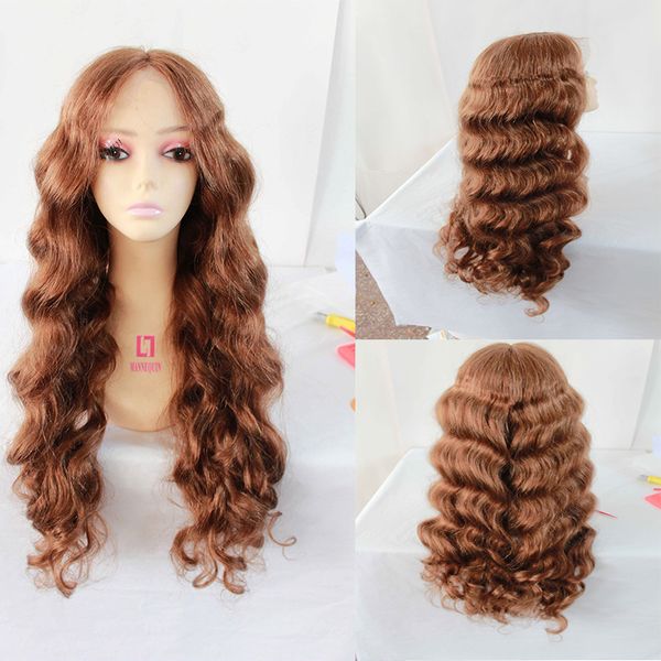 

costume accessories soft 26 inch long chocolate brown body wave synthetic hair lace front wig for black women natural hairline 180% density, Silver
