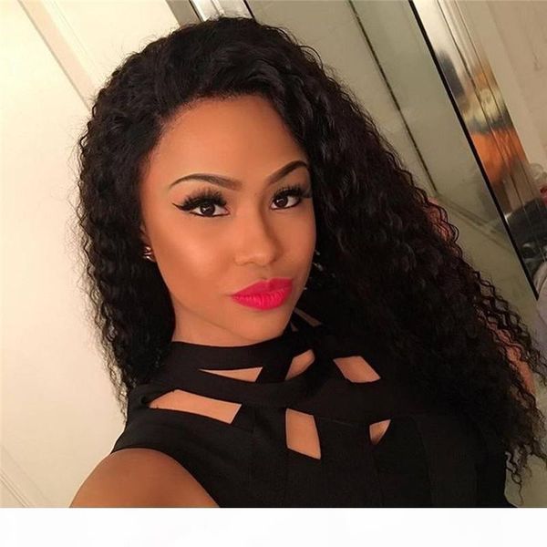 

180% density virgin brazilian human hair full lace wig with baby hair kinky curly lace front wigs black women bleached knots, Black;brown