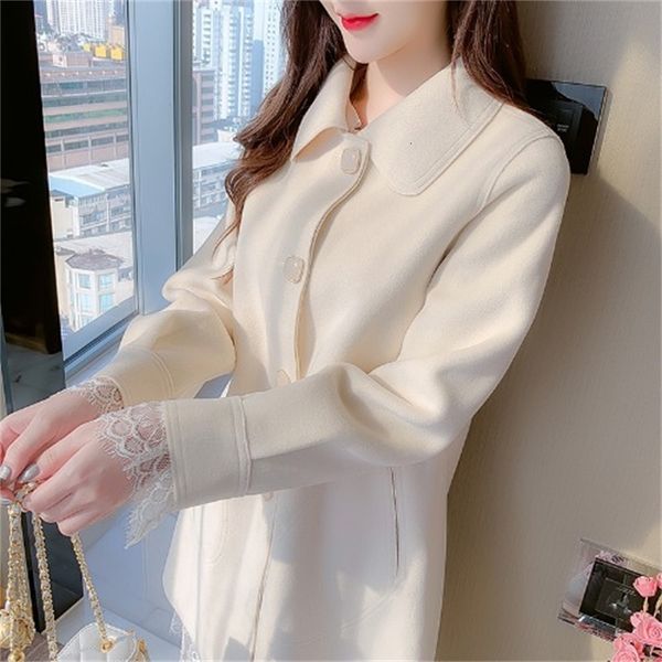 

japanese 2021 female autumn and winter jacket medium length temperament new wool coat y79z, Black;brown