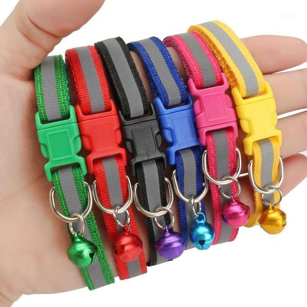 

12pcs/lot pet dog collar with bell adjustable 19-32cm reflective nylon dog collar durable heavy for all breed all weather1