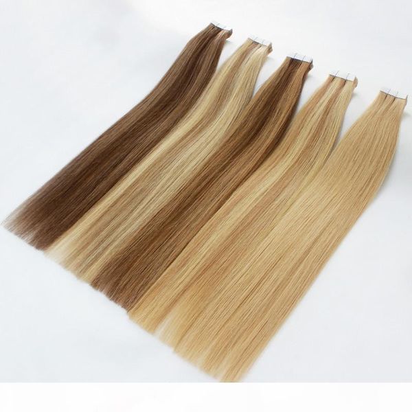 

grade tape in hair extensions 40pcs pack remy hair skin weft colors blonde double sides adhesive brazilian indian human hair, Black
