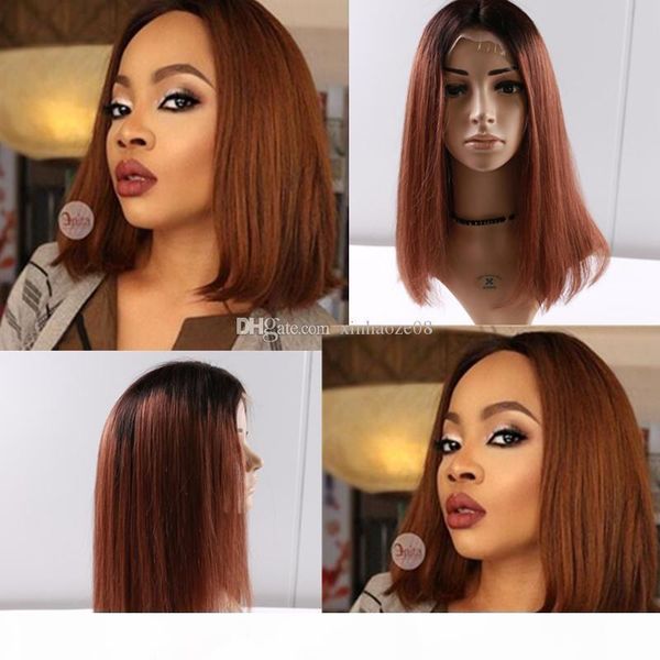 

full lace human hair wigs bob wigs ombre two tone t1b 30 straight brazilian virgin hair 150 density natural hairline glueless bleached knots, Black;brown