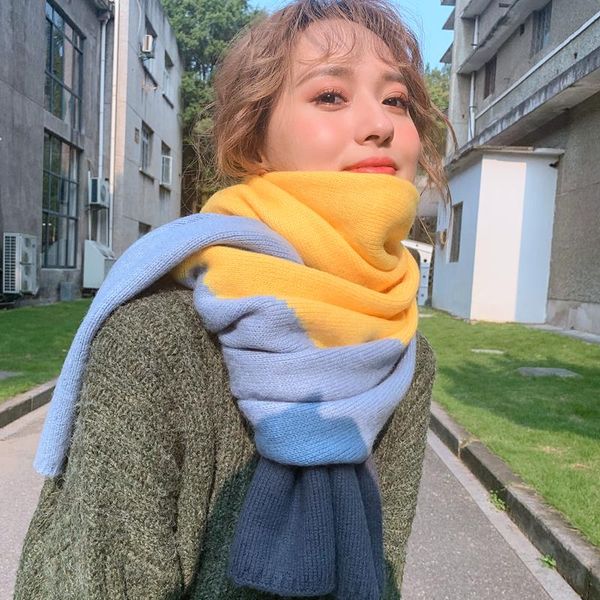 

2020 cashmere scarf women winter knitted warm scarf fashion colorful snood ladies scarves female couple neckerchief, Blue;gray