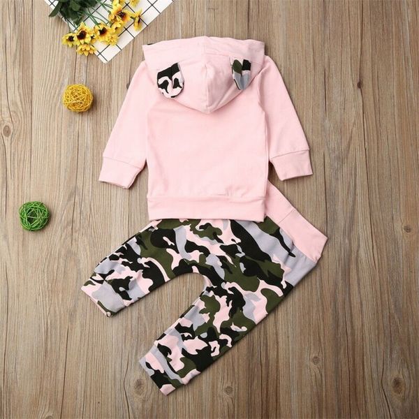 0- recém-nascido bebê menina conjunto animal orelha rosa hoodies moletom tops meninas camuflagem calça esportes outfit recém-nascido conjunto lj201223