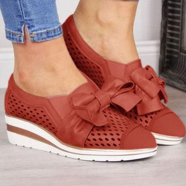 

womens casual round toe wedges loafers bowknot breathable hollow out walking shoes platform sandals new, Black