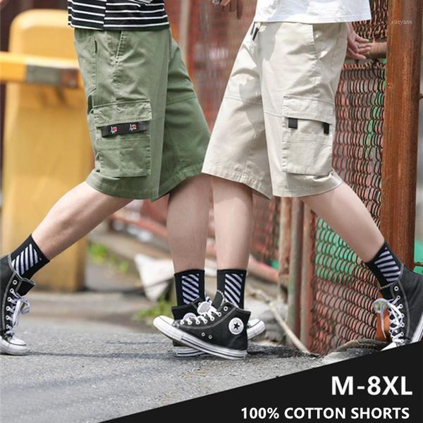 

plus size boy cargo shorts men pocktes cotton half trousers camouflage black 6xl 7xl 8xl summer man 2020 khaki safari male short1, White;black