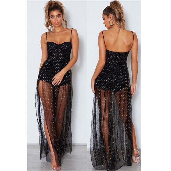 

женщины sheer сетки maxi платье vestidos де фиеста sexy see through клуба партии кружевное платье щелевой cut transparentes де mujer, Black;gray