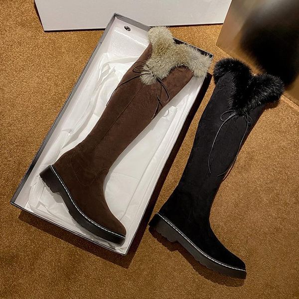 

boots winter style warm knee high snow women true fur non-slip shoes size 34-43, Black