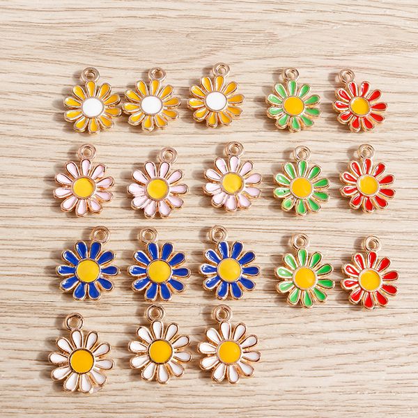 

10pcs 11*15mm 6 colors enamel daisy flower charms for making pendants necklaces earrings bracelets diy handmade jewelry findings, Bronze;silver
