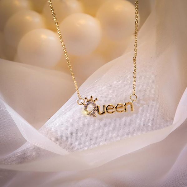 

new letter pendant korean style micro inlaid zircon elegant clavicle chain ins wind necklace sweet girl necklace, Golden;silver