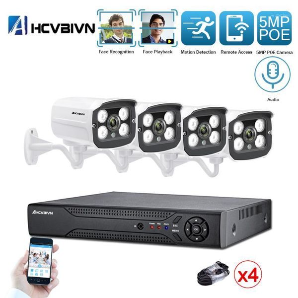 

4ch 2592*1944p face record poe nvr surveillance kit h.265 5.0mp poe cctv ip camera waterproof outdoor night vision set1