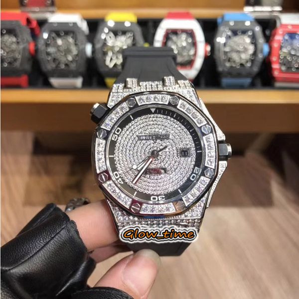 

edition gypsophila diamond dial automatic mechanical 15703st.oo.a002ca.01 mens watch silver diamonds inlay iced out case rubber watches, Slivery;brown