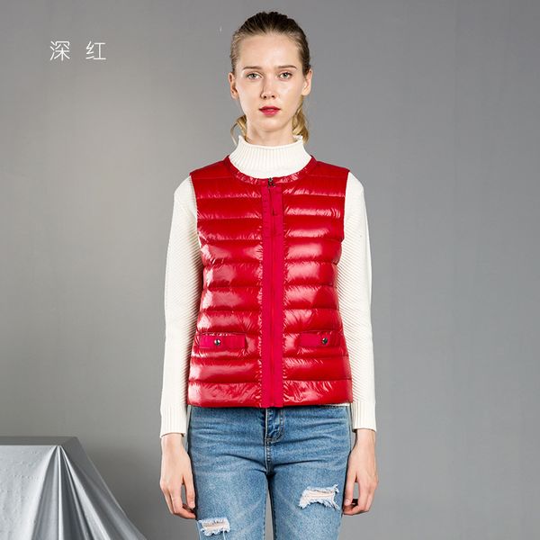 

2021 new women sleeveless coat winter ultra light white duck down female slim vest women's windproof warm waistcoat nz34, Black
