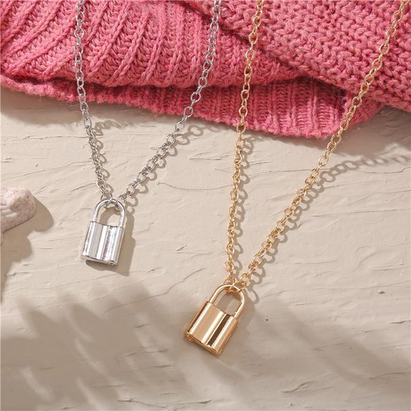 

chains fashion lock pendant necklace chain on the neck with punk jewelry gold color for women party gifts, Silver
