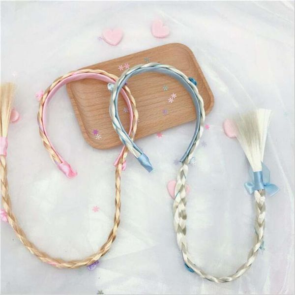 

fashion girl ponytail flower braid headbands glitter ears cute kids girls princess braid wig hairbands hair accessories1, Slivery;white