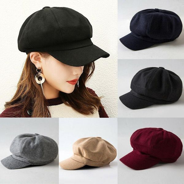 

new fashion women classic blend winter warm fluffy beanie beret hat cap casual vintage solid cotton soft lady beret caps, Blue;gray
