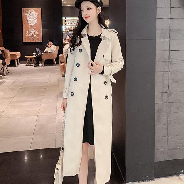 

winter women long trench turn-down collar double breasted female trenches casual 2020 spring office ladies outwear coats fashion, Tan;black