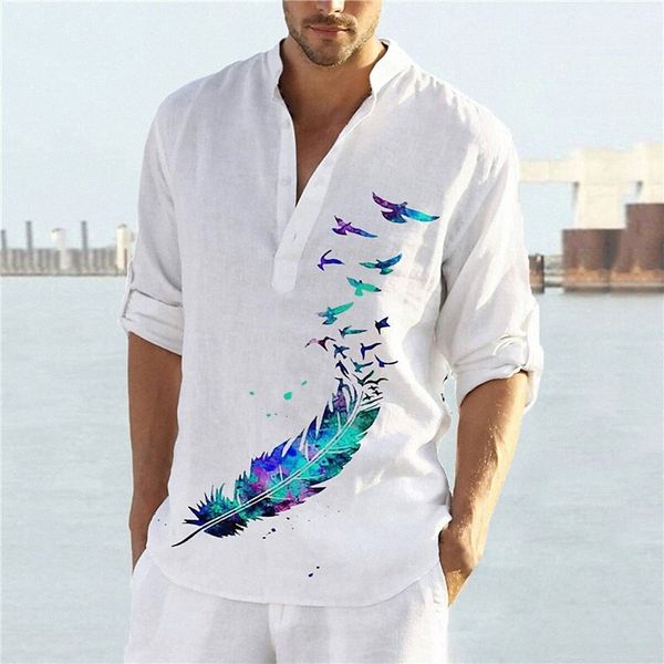 

men's shirt 3d print bird feather stand collar street casual button-down print long sleeve casual fashion comfortable blue d2vy#, White;black