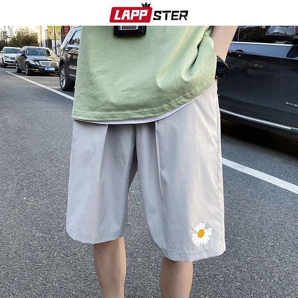 

lappster korean fashions summer shorts for men 2021 women chrysanthemum colorful streetwear thin sweatshorts male kawaii shorts, White;black