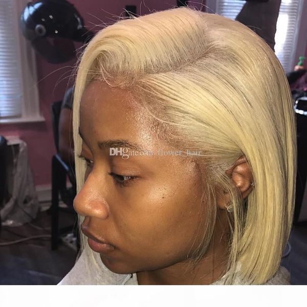 

#613 blonde 8a peruvian virgin human hair bob wigs unprocessed straight front full lace wigs bob styled human hair glueless, Black;brown