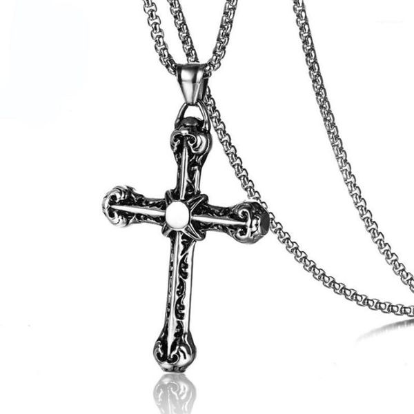 

Stainless Steel Vintage Men's Biker Cross Pendant Necklace Punk Rock Gothic Cross Necklaces Jewelry For Him1, Silver
