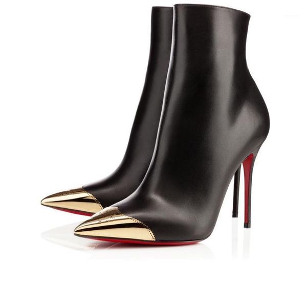 

new red bottom high heels boots patent leather women party wedding triple spikes pointed toes pumps dress shoes with box 171, Black
