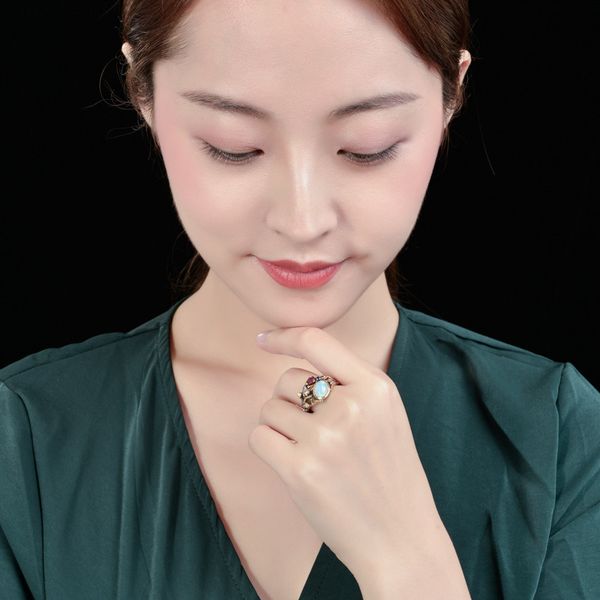 

factory57b2925 2020 tuckhai silver roller handwritten opal ring hardware can be opened female accessories, Golden;silver