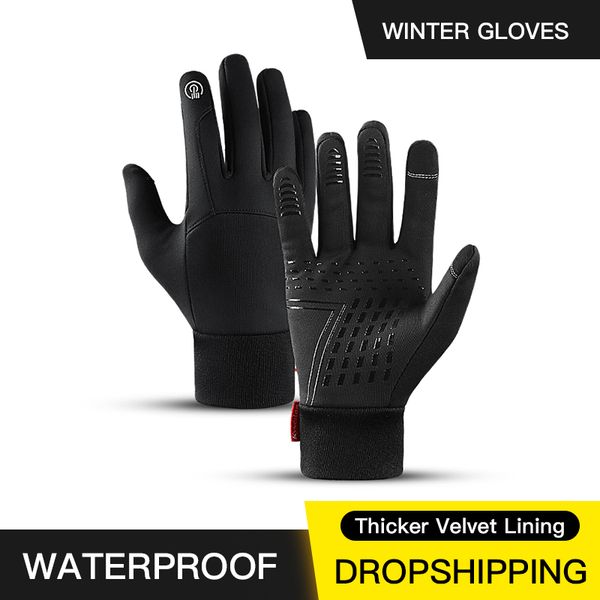 

winter outdoor sports running glove warm touch screen gym fitness full finger gloves for men women knitted magic gloves, Black