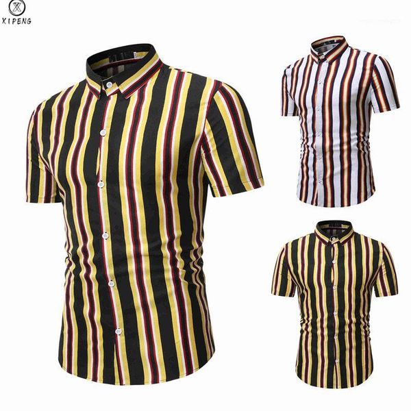 

men's casual shirts fashion striped shirt men 2021 brand slim fit short sleeve mens dress button down homme 3xl1, White;black