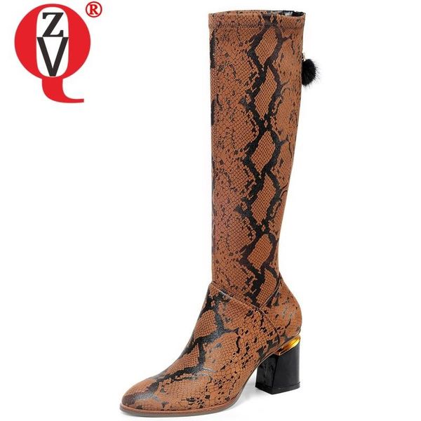 

zvq winter new fashion warm knee high boots outside high heels round toe zip plus size black brown work women shoes drop shipping