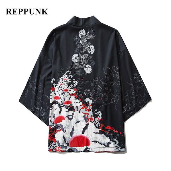 

12 colors men summer thin casual kimono cardigan jackets japanese style harajuku loose hip hop printed half sleeve yukata coats, Black;brown