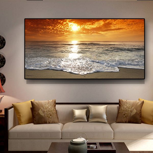 Grande ouro pôr do sol natural praia paisagem 5d diamante pintura diamante bordado cheio quadrado redondo broca de parede decoração js4682 201112