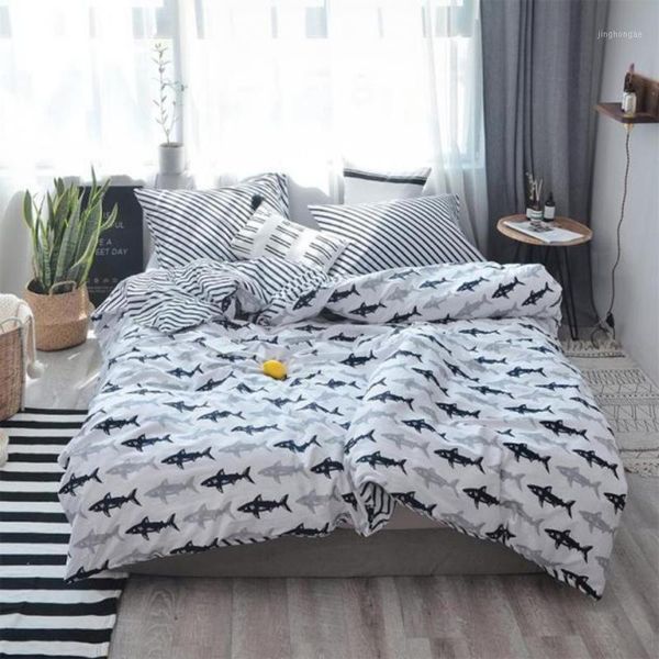 

undersea party black white twill bedding set cartoon pure cotton duvet cover fitted flat bed sheet pillow cases girls boys decor1