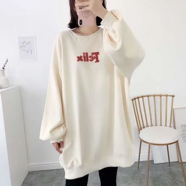 

i2zep spring and casual new korean sweater lazy autumn versatile letter women's sequins sequinssequins back cartoon mid-length sweater, Black
