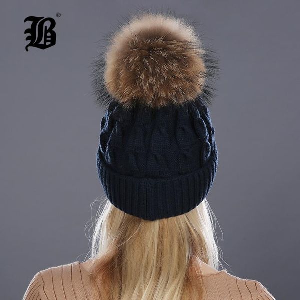 

flb] шерстяные шапки женские зимние hat вязаные для женщин девочки swinter real норки pom poms шапочки brand new толстые женщины cap sqccoc, Black;white