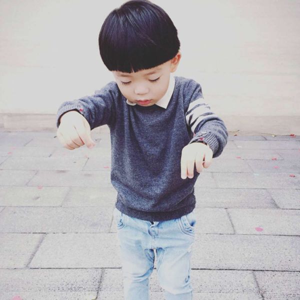 

pullover autumn winter new four bar ribbon woolen sweater middle and small children's top, Blue