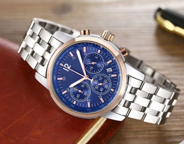 

2020 men's stainless steel 6-pin second quartz watch, Slivery;brown