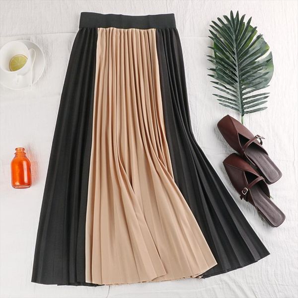 

новые показать тонкий двойной цвет шить плиссированных юбки девушки высокой талии джокер длинных юбок женщина объединились женщины 1853 слов, Black