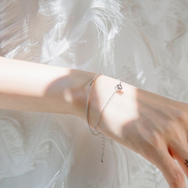 

s925 sterling silver браслета женственного темперамент двойных простой квадратный циркон браслет подруги японский и корейский универсальные, Golden;silver